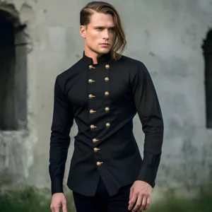 Long Sleeve Shirts Double Breasted Henry Collar Shirts